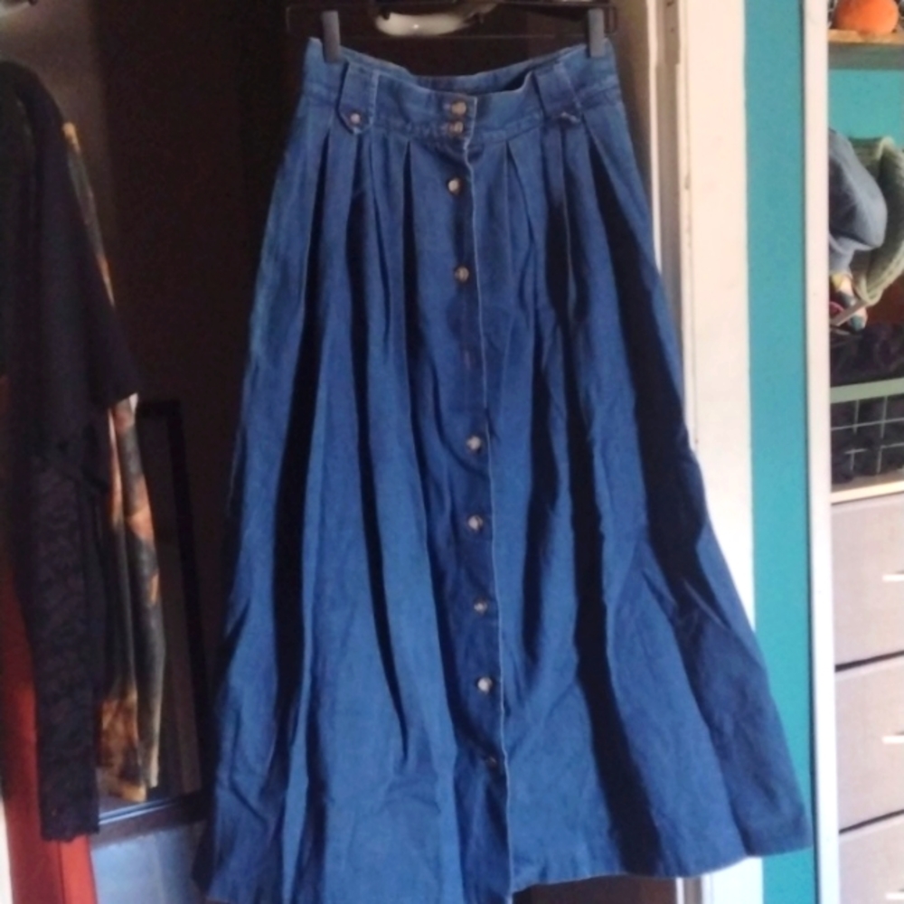 *rare* vintage 1980s abercrombie & fitch pleated denim midi skirt